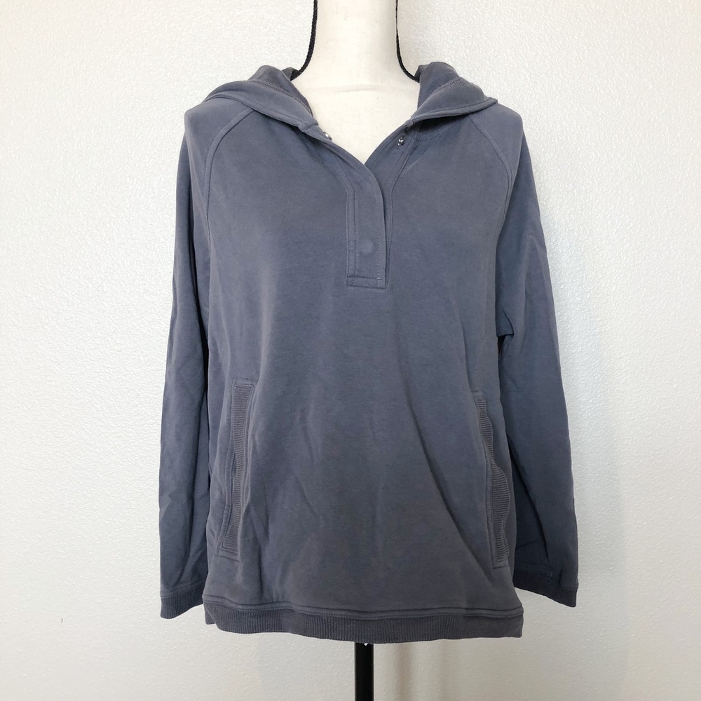 Lou & Grey Sweatshirt Womens Large Gray Snap Pullover Hoodie Cotton Modal